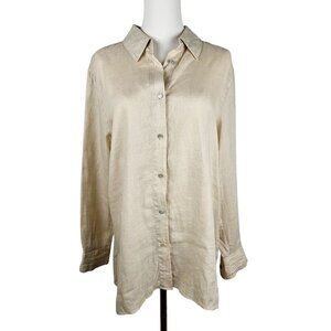 Elie Tahari Linen Shirt Small Beige Button-Down Linen Shirt business casual